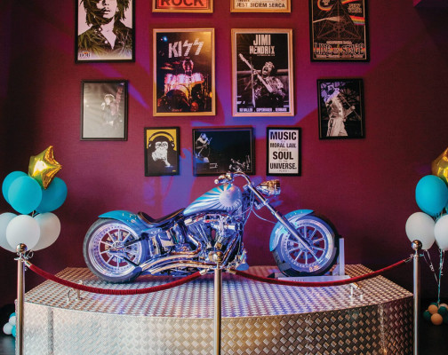 Custom made Harley Davidson bike displayed in Xperience Arena at Olympic Lagoon Resorts, Ayia Napa